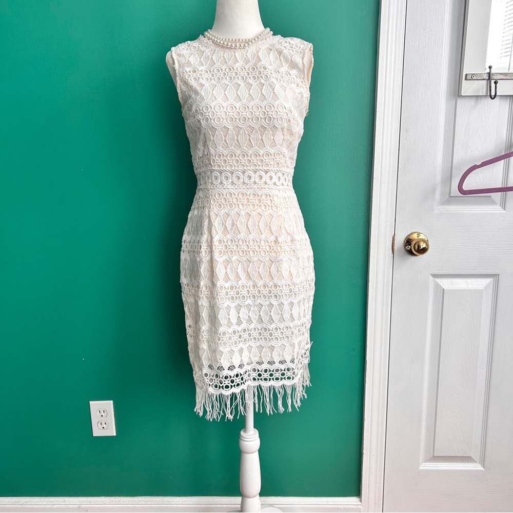 Lulus Kenna White Crochet Lace Sleeveless Bodycon Dress Small - Picture 4 of 8